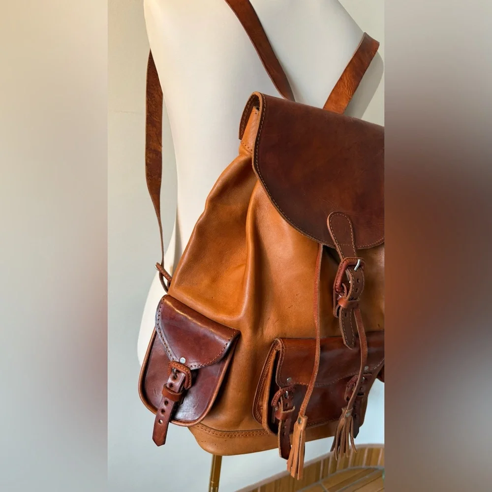 Cowhide Leather Handmade Large Backpack